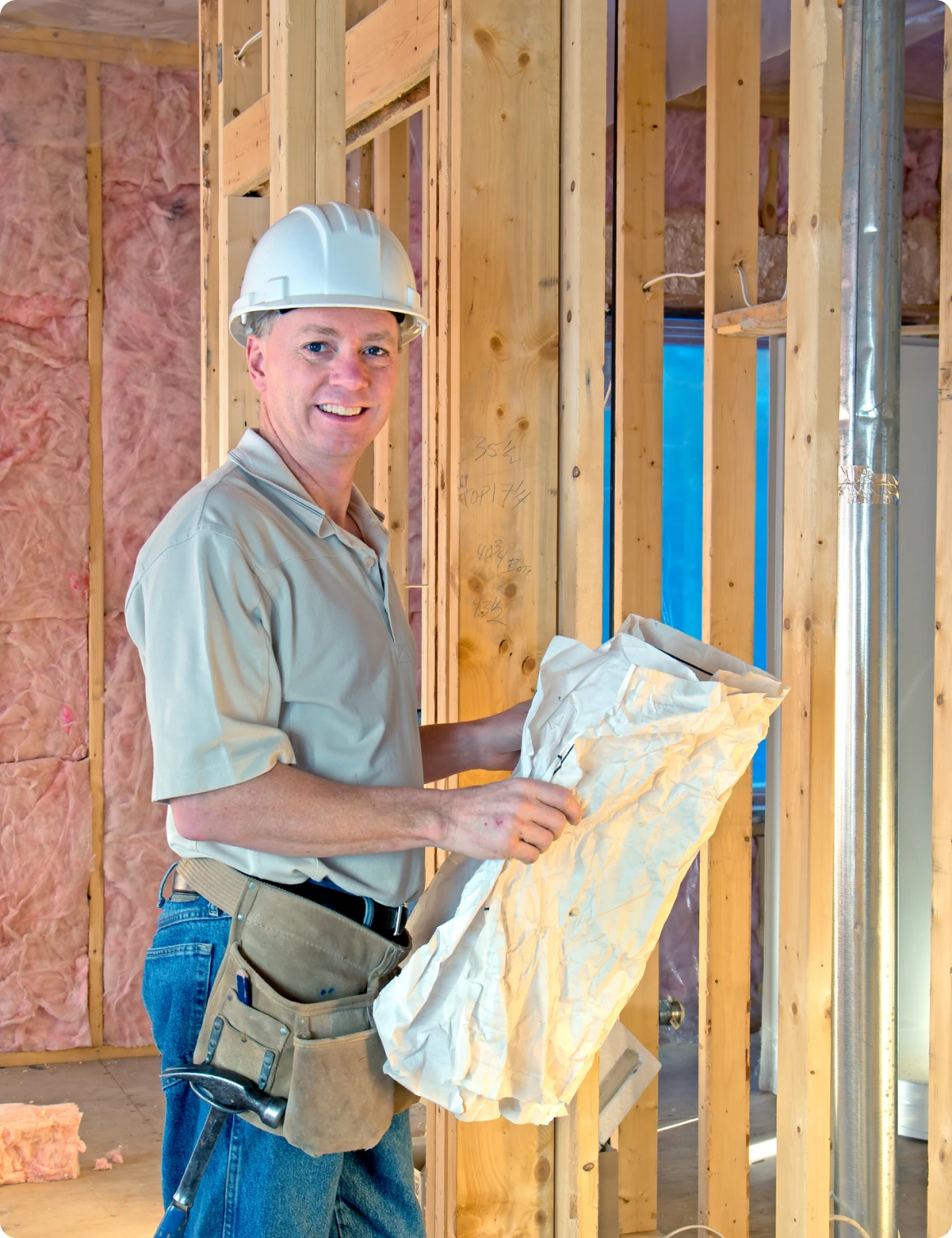 Construction worker in unfinished building