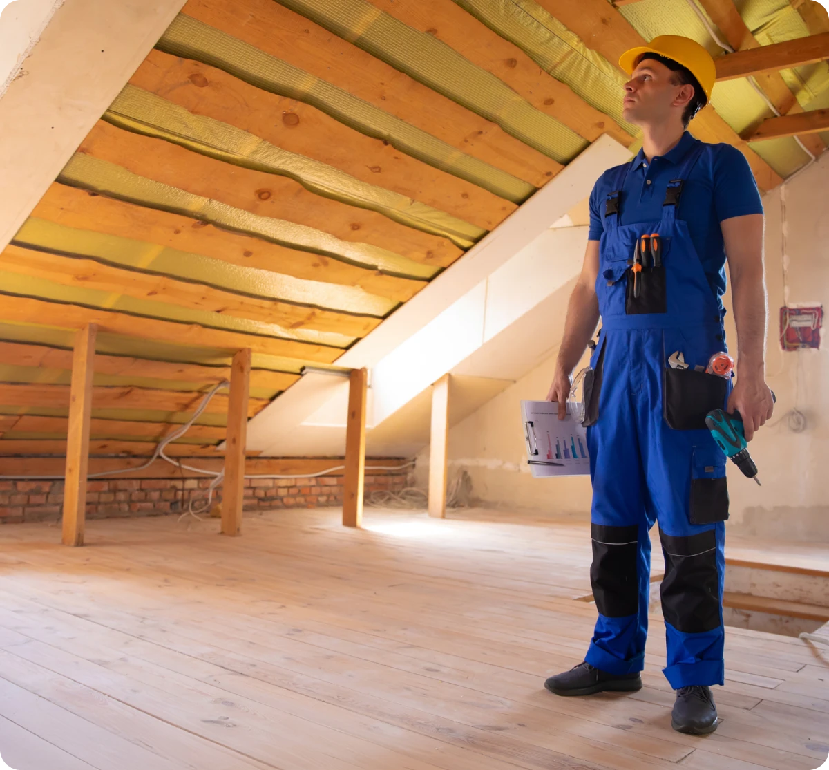 Builder evaluating attic space